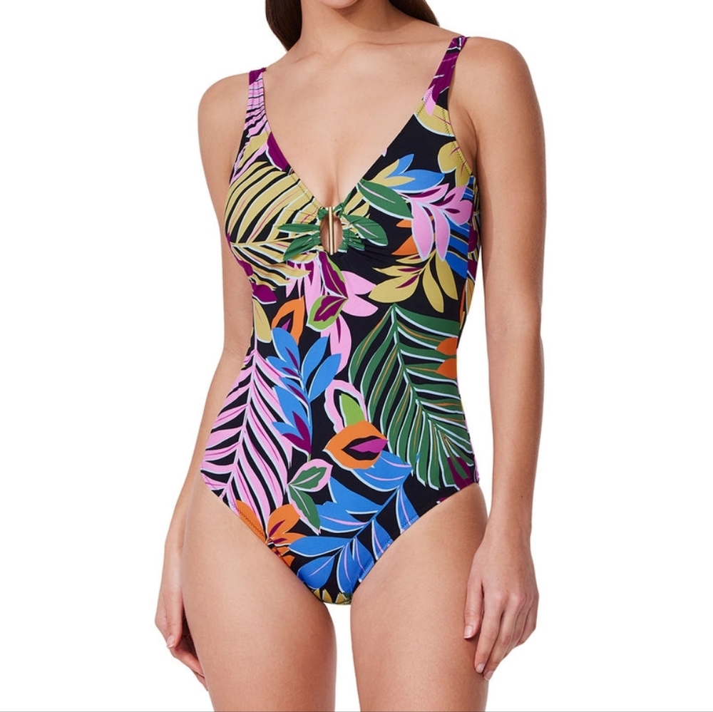 Costa Del Sol V-Neck One Piece Swimsuiy Bathing Suit Profile by Gottex Size 6